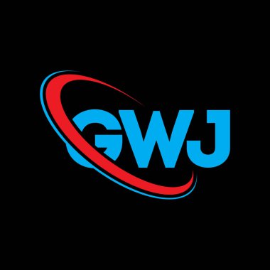 GWJ logosu. GWJ mektubu. GWJ harf logosu tasarımı. Çember ve büyük harfli monogram logosuna bağlı baş harfler GWJ logosu. Teknoloji, iş ve emlak markası için GWJ tipografisi.
