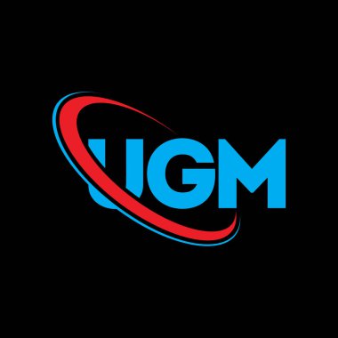 UGM logosu. UGM mektubu. UGM harf logosu tasarımı. Çember ve büyük harfli monogram logosuna bağlı baş harfler UGM logosu. Teknoloji, iş ve emlak markası için UGM tipografisi.