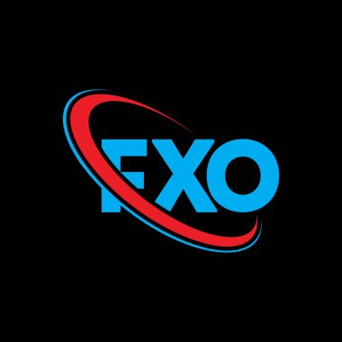 FXO logosu. FXO mektubu. FXO harf logosu tasarımı. Çember ve büyük harfli monogram logosuna bağlı baş harfler FXO logosu. Teknoloji, iş ve emlak markası için FXO tipografisi.