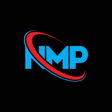 NMP logosu. NMP mektubu. NMP harf logosu tasarımı. Çember ve büyük harfli monogram logosuna bağlı NMP logosu. Teknoloji, iş ve emlak markası için NMP tipografisi.
