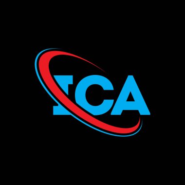 ICA logosu. ICA mektubu. ICA mektup logosu tasarımı. Çember ve büyük harfli monogram logosuna bağlı baş harfler ICA logosu. Teknoloji, iş ve emlak markası için ICA tipografisi.