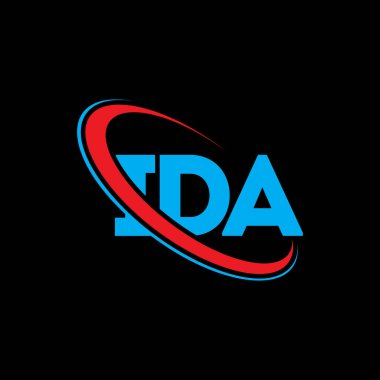 IDA logosu. IDA mektubu. IDA mektup logosu tasarımı. Daire ve büyük harfli monogram logosuna bağlı ilk IDA logosu. Teknoloji, iş ve emlak markası için IDA tipografisi.