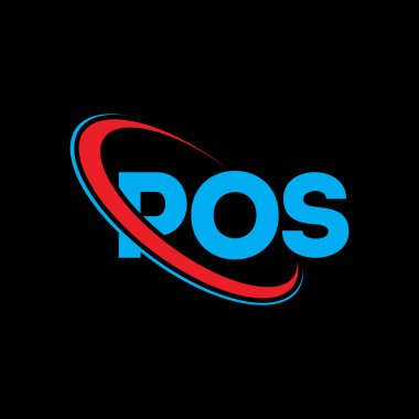 POS logosu. Posta mektubu. POS mektup logosu tasarımı. Çember ve büyük harfli monogram logosuna bağlı POS logosu. Teknoloji, iş ve emlak markası için POS tipografisi.