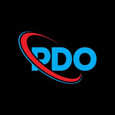 PDO logosu. PDO mektubu. PDO mektup logosu tasarımı. Çember ve büyük harfli monogram logosuna bağlı PDO logosu. Teknoloji, iş ve emlak markası için PDO tipografisi.
