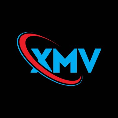XMV logosu. XMV harfi. XMV harf logosu tasarımı. Çember ve büyük harfli monogram logo ile birleştirilmiş XMV logosu. Teknoloji, iş ve emlak markası için XMV tipografisi.