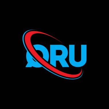 QRU logosu. QRU mektubu. QRU harf logosu tasarımı. Çember ve büyük harfli monogram logosuna bağlı baş harfler QRU logosu. Teknoloji, iş ve emlak markası için QRU tipografisi.