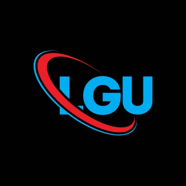 LGU logosu. LGU mektubu. LGU harf logosu tasarımı. Çember ve büyük harfli monogram logosuna bağlı ilk LGU logosu. Teknoloji, iş ve emlak markası için LGU tipografisi.