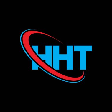 HHT logosu. HHT mektubu. HHT harf logosu tasarımı. Çember ve büyük harfli monogram logosuna bağlı HHT logosu. Teknoloji, iş ve emlak markası için HHT tipografisi.