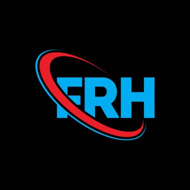 FRH logosu. FRH mektubu. FRH harf logosu tasarımı. Çember ve büyük harfli monogram logosuna bağlı FRH logosu. Teknoloji, iş ve emlak markası için FRH tipografisi.
