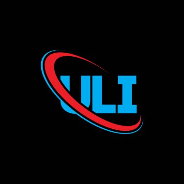ULI logosu. ULI mektubu. ULI harf logosu tasarımı. Çember ve büyük harfli monogram logosuna bağlı ULI logosu. Teknoloji, iş ve emlak markası için ULI tipografisi.