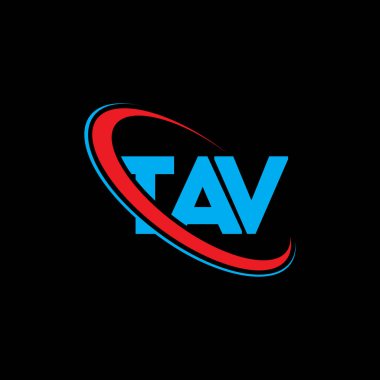 TAV logosu. TAV mektubu. TAV harf logosu tasarımı. Çember ve büyük harfli monogram logosuna bağlı TAV logosu. Teknoloji, iş ve emlak markası için TAV tipografisi.