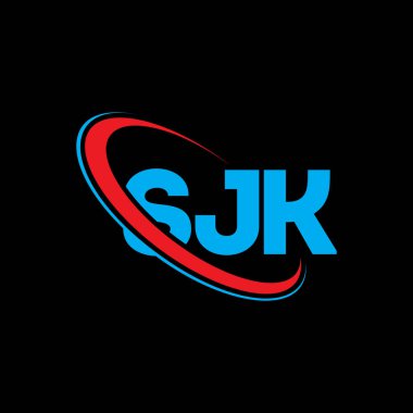 SJK logosu. SJK mektubu. SJK harf logosu tasarımı. Çember ve büyük harfli monogram logosuna bağlı baş harfler SJK logosu. Teknoloji, iş ve emlak markası için SJK tipografisi.