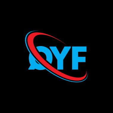 QYF logosu. QYF mektubu. QYF harf logosu tasarımı. Çember ve büyük harfli monogram logosuna bağlı QYF logosu. Teknoloji, iş ve emlak markası için QYF tipografisi.