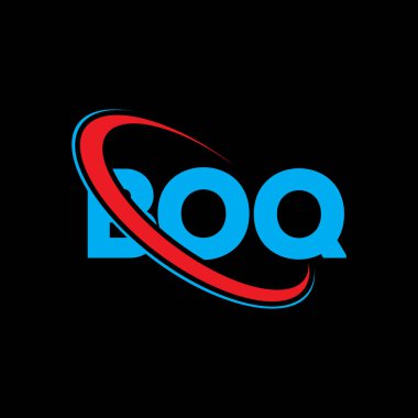 BOQ logosu. BOQ mektubu. BOQ mektup logosu tasarımı. Çember ve büyük harfli monogram logosuna bağlı BOQ logosu. Teknoloji, iş ve emlak markası için BOQ tipografisi.