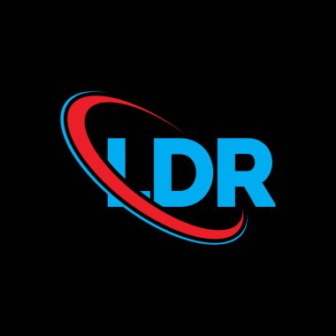LDR logosu. LDR mektubu. LDR harf logosu tasarımı. Çember ve büyük harfli monogram logosuna bağlı LDR logosu. Teknoloji, iş ve emlak markası için LDR tipografisi.