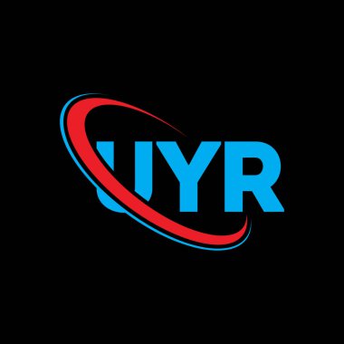 UYR logosu. UYR mektubu. UYR harf logosu tasarımı. Çember ve büyük harfli monogram logosuyla birleştirilmiş UYR logosu. UYR teknoloji, iş ve emlak markası tipografisi.