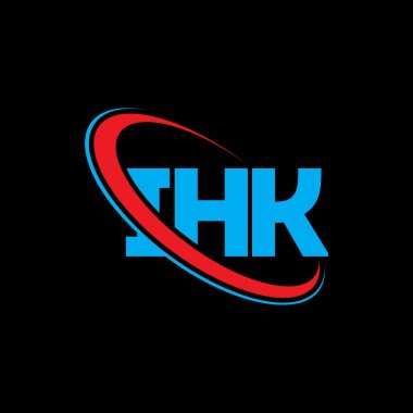 IHK logosu. IHK mektubu. IHK mektup logosu tasarımı. Çember ve büyük harfli monogram logosuna bağlı ilk harfler IHK logosu. Teknoloji, iş ve emlak markası için IHK tipografisi.