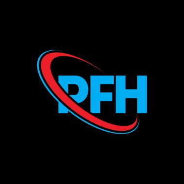 PFH logosu. PFH mektubu. PFH harf logosu tasarımı. Çember ve büyük harfli monogram logosuyla birleştirilmiş PFH logosu. Teknoloji, iş ve emlak markası için PFH tipografisi.