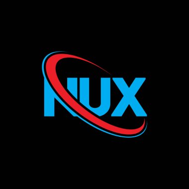 NUX logosu. NUX harfi. NUX harfli logo tasarımı. Çember ve büyük harfli monogram logosuna bağlı NUX logosu. Teknoloji, iş ve emlak markası için NUX tipografisi.