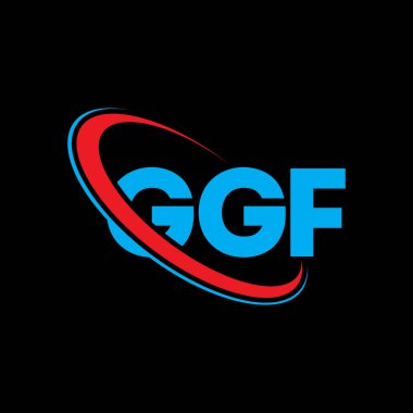GGF logosu. GGF mektubu. GGF harf logosu tasarımı. Çember ve büyük harfli monogram logosuyla birleştirilmiş GGF logosu. Teknoloji, iş ve emlak markası için GGF tipografisi.