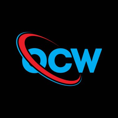 OCW logosu. OCW mektubu. OCW harf logosu tasarımı. Çember ve büyük harfli monogram logosuyla birleştirilmiş OCW logosu. Teknoloji, iş ve emlak markası için OCW tipografisi.