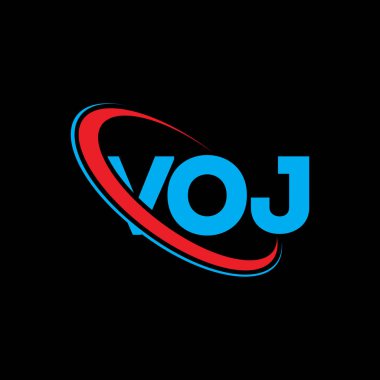 VOJ logosu. VoJ mektubu. VOJ harf logosu tasarımı. Çember ve büyük harfli monogram logosuna bağlı ilk harfler VOJ logosu. Teknoloji, iş ve emlak markası için VOJ tipografisi.