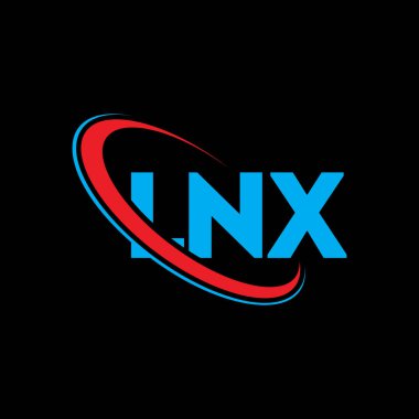 LNX logosu. LNX mektubu. LNX harfli logo tasarımı. Çember ve büyük harfli monogram logosuna bağlı ilk LNX logosu. Teknoloji, iş ve emlak markası için LNX tipografisi.