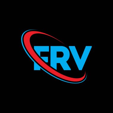 FRV logosu. FRV mektubu. FRV mektup logosu tasarımı. Çember ve büyük harfli monogram logosuna bağlı FRV logosu. Teknoloji, iş ve emlak markası için FRV tipografisi.