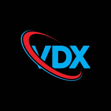 VDX logosu. VDX mektubu. VDX harfli logo tasarımı. Çember ve büyük harfli monogram logosuna bağlı VDX logosu. Teknoloji, iş ve emlak markası için VDX tipografisi.