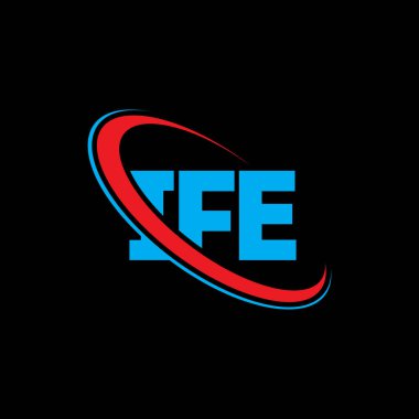 IFE logosu. IFE mektubu. IFE mektup logosu tasarımı. Çember ve büyük harfli monogram logosuna bağlı ilk IFE logosu. Teknoloji, iş ve emlak markası için IFE tipografisi.