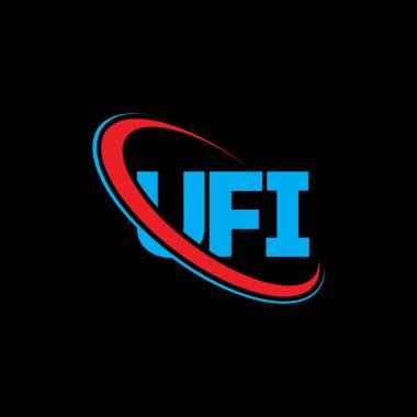 UFI logosu. UFI mektubu. UFI harf logosu tasarımı. Çember ve büyük harfli monogram logosuna bağlı ilk UFI logosu. Teknoloji, iş ve emlak markası için UFI tipografisi.