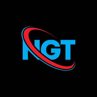 NGT logosu. NGT mektubu. NGT harf logosu tasarımı. Çember ve büyük harfli monogram logosuna bağlı NGT logosu. Teknoloji, iş ve emlak markası için NGT tipografisi.