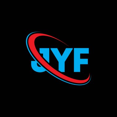 JYF logosu. JYF mektubu. JYF mektup logosu tasarımı. Çember ve büyük harfli monogram logosuna bağlı JYF logosu. Teknoloji, iş ve emlak markası için JYF tipografisi.