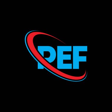 PEF logosu. PEF mektubu. PEF harf logosu tasarımı. Çember ve büyük harfli monogram logosuna bağlı PEF logosu. Teknoloji, iş ve emlak markası için PEF tipografisi.