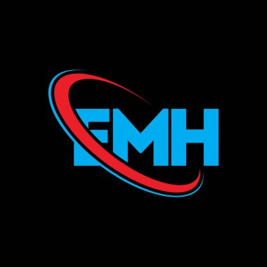 EMH logosu. ATH mektubu. EMH harf logosu tasarımı. Çember ve büyük harfli monogram logosuna bağlı ATH logosu. Teknoloji, iş ve emlak markası için EMH tipografisi.
