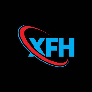 XFH logosu. XFH harfi. XFH harf logosu tasarımı. Çember ve büyük harfli monogram logosuna bağlı XFH logosu. Teknoloji, iş ve emlak markası için XFH tipografisi.