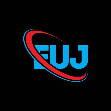 EUJ logosu. EUJ mektubu. EUJ mektup logosu tasarımı. Çember ve büyük harfli monogram logosuna bağlı baş harfler EUJ logosu. EUJ teknoloji, iş ve emlak markası tipografisi.