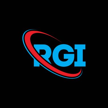 RGI logosu. RGI mektubu. RGI harf logosu tasarımı. Çember ve büyük harfli monogram logosuna bağlı RGI logosu. Teknoloji, iş ve emlak markası için RGI tipografisi.