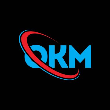 OKM logosu. OKM mektubu. OKM harf logosu tasarımı. Çember ve büyük harfli monogram logosuna bağlı baş harfler OKM logosu. Teknoloji, iş ve emlak markası için OKM tipografisi.