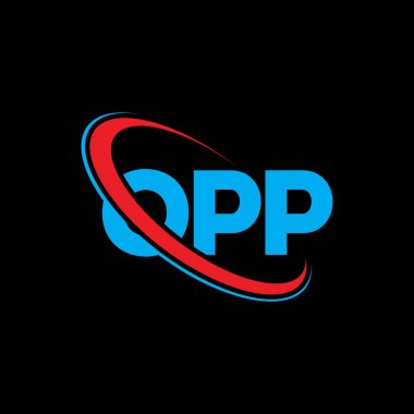 OPP logosu. OPP mektubu. OPP harf logosu tasarımı. Çember ve büyük harfli monogram logosuna bağlı OPP logosu. Teknoloji, iş ve emlak markası için OPP tipografisi.