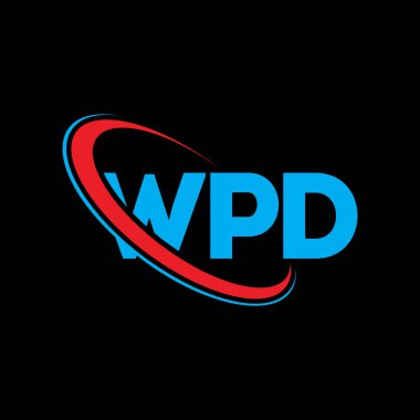 WPD logosu. WPD mektubu. WPD mektup logosu tasarımı. Çember ve büyük harfli monogram logosuna bağlı WPD logosunun baş harfleri. WPD teknoloji, iş ve emlak markası tipografisi.
