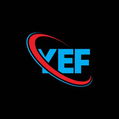 Yef logosu. Evet, mektup. YEF mektup logosu tasarımı. Çember ve büyük harfli monogram logosuna bağlı ilk YEF logosu. Teknoloji, iş ve emlak markası için YEF tipografisi.