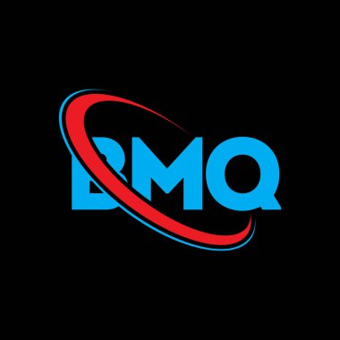 BMQ logosu. BMQ mektubu. BMQ harf logosu tasarımı. Çember ve büyük harfli monogram logosuna bağlı ilk harfler BMQ logosu. Teknoloji, iş ve emlak markası için BMQ tipografisi.