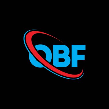 OBF logosu. OBF mektubu. OBF mektup logosu tasarımı. Çember ve büyük harfli monogram logosuyla birleştirilmiş OBF logosu. Teknoloji, iş ve emlak markası için OBF tipografisi.