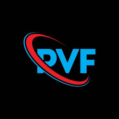 PVF logosu. PVF mektubu. PVF harf logosu tasarımı. Çember ve büyük harfli monogram logosuna bağlı PVF logosu. Teknoloji, iş ve emlak markası için PVF tipografisi.