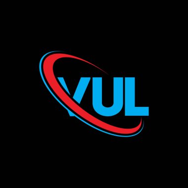 VUL logosu. VUL harfi. VUL harf logosu tasarımı. Çember ve büyük harfli monogram logosuna bağlı VUL logosu. Teknoloji, iş ve emlak markası için VUL tipografisi.