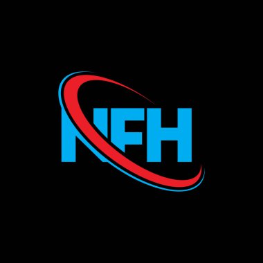 NFH logosu. NFH mektubu. NFH mektup logosu tasarımı. Çember ve büyük harfli monogram logosuna bağlı NFH logosu. Teknoloji, iş ve emlak markası için NFH tipografisi.
