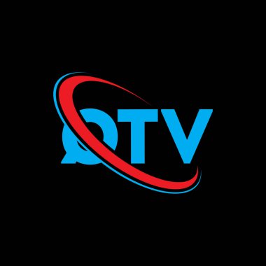 QTV logosu. QTV mektubu. QTV harf logosu tasarımı. Daireye ve büyük harfli monogram logosuna bağlı QTV logosunun baş harfleri. Teknoloji, iş ve emlak markası için QTV tipografisi.