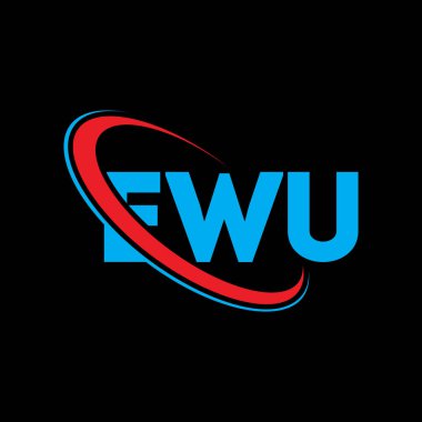 EWU logosu. EWU mektubu. EWU mektup logosu tasarımı. Çember ve büyük harfli monogram logosuyla EWU logosunun baş harfleri. Teknoloji, iş ve emlak markası için EWU tipografisi.