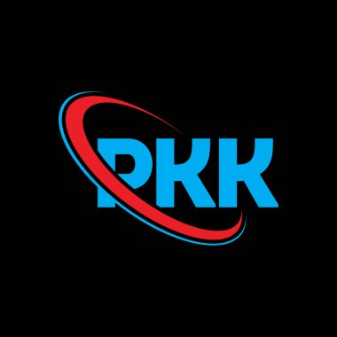 PKK logosu. PKK mektubu. PKK mektup logosu tasarımı. Çember ve büyük harfli monogram logosuna bağlı PKK logosunun baş harfleri. PKK teknoloji, iş ve emlak markası tipografisi.